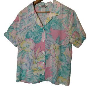 Vintage Cricket Lane Blouse Tropical Shirt Size 10 Aloha Beach Sunshine Floral